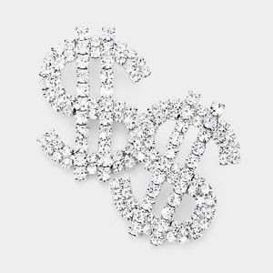 💲SILVER TONE DOLLAR SIGN RHINESTONE PIERCED EARRINGS 💲